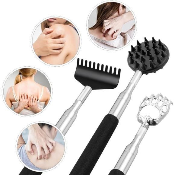 Telescoping Back Scratcher with 3Pcs Detachable Scratching Heads, Back Scratcher - Picture 2 of 6
